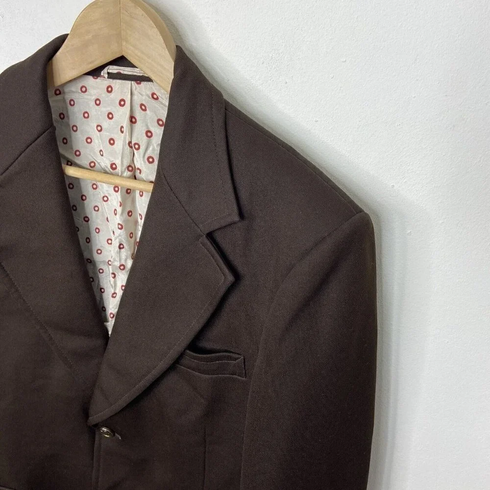 Vintage Sears 70s Disco Polyester Men‎ 40 Brown Blazer Sports Coat Hipster